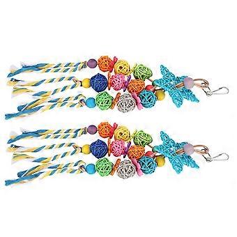 2Pcs Papageien Rattan Ball Kauen Spielzeug Käfig Hängen Vogel Beißen String Haustier Zubehör