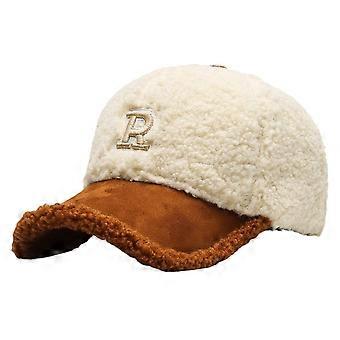 Internet celebrity letter R style lamb wool hat, teddy fleece warm baseball cap, fashionable and versatile, making the face look small, snapback cap