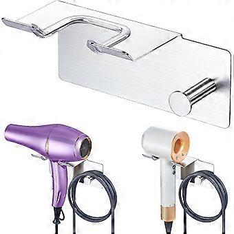 Wall-Mounted Hair Dryer Holder, Adhesive Hair Dryer Holder, Metal Hair Dryer Hook, No-Drill Hair Dryer Holder for Hotels (Silver)