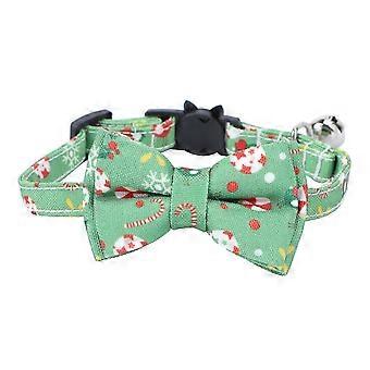 Christmas Cat Collar with Bell and Removable Bow Tie Adjustable Light Green Cloth