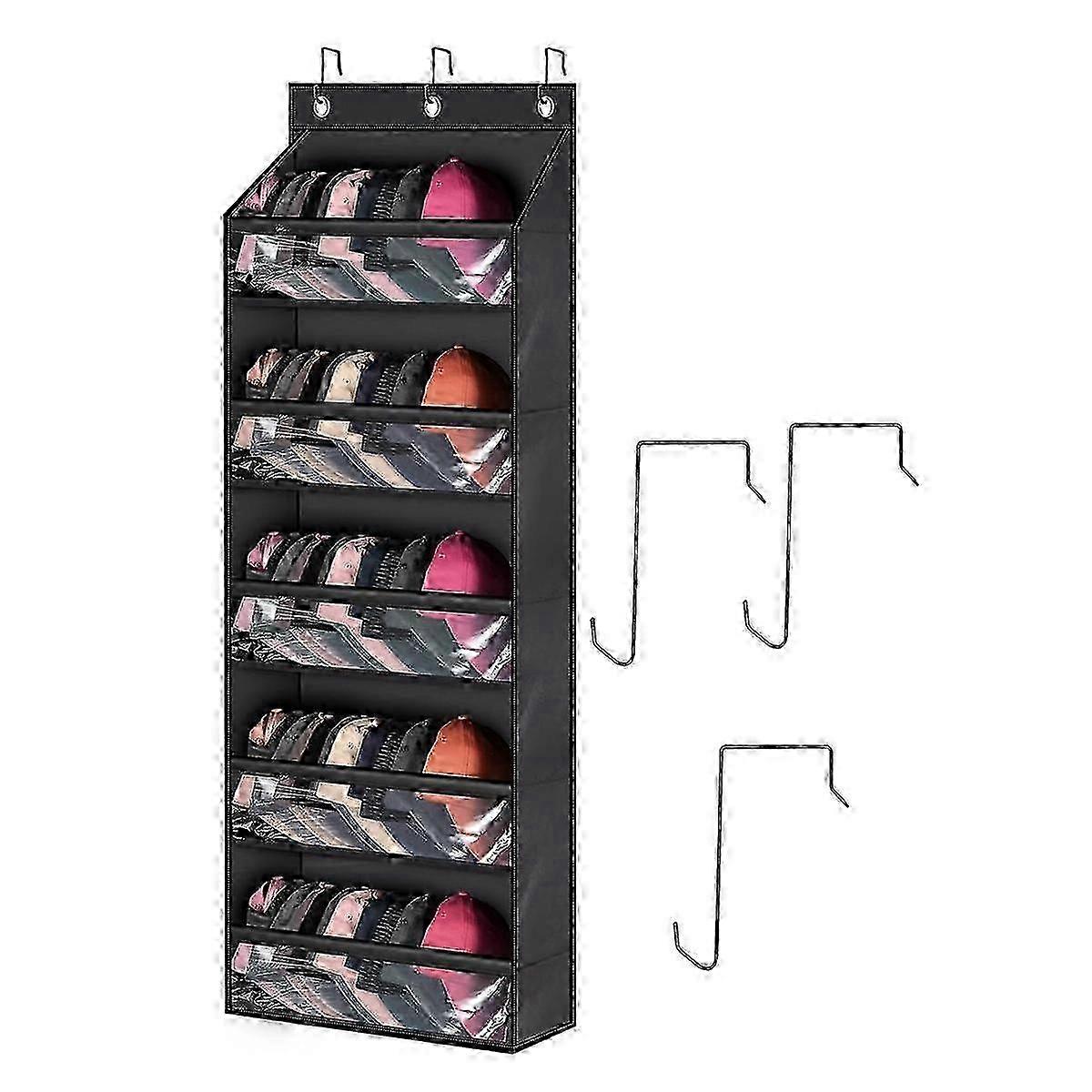 Hat Organizer with Deep Pockets compatible with Closet or Wall, Clear, 3 Hooks