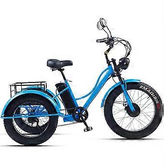 24 Inch Electric Tricycle for Adults, Pedal Assist, 18A Battery, 200 kg Capacity, Wide Tires, Basket, Blue