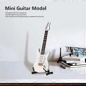 Miniatyr elgitarr med stativ och fodral Mini musikinstrument Miniatyrreplika dockhusmodell Födelsedagsheminredning, vit