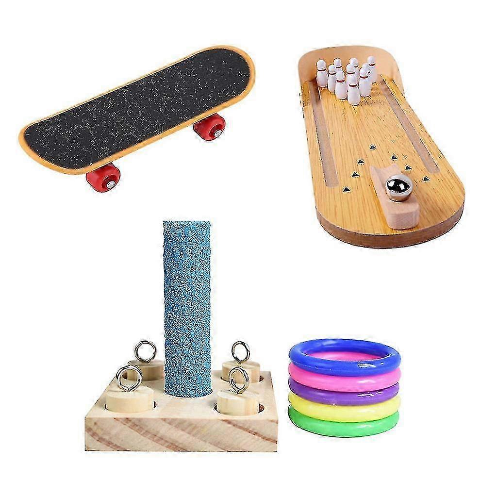 Bird Training Educational Chewing Toys Set Mini Bowling Stacking Ring Skateboard