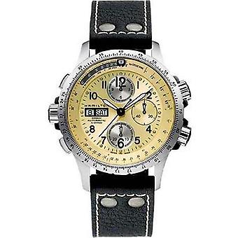 Hamilton khaki xwind esf.beige foot automatic analog man watch with cowhide bracelet H77666523
