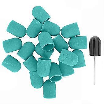 Nail Drill Sanding Caps Set, Green Sanding Bands and Drill Bits for Nail Art Polishing (16 x 25mm)