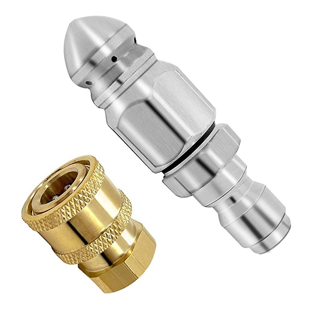 2Pc 5000PSI Sewer Jet Nozzle with Pressure Washer Coupler, Brass Fittings Quick Connector,1/4 Inch