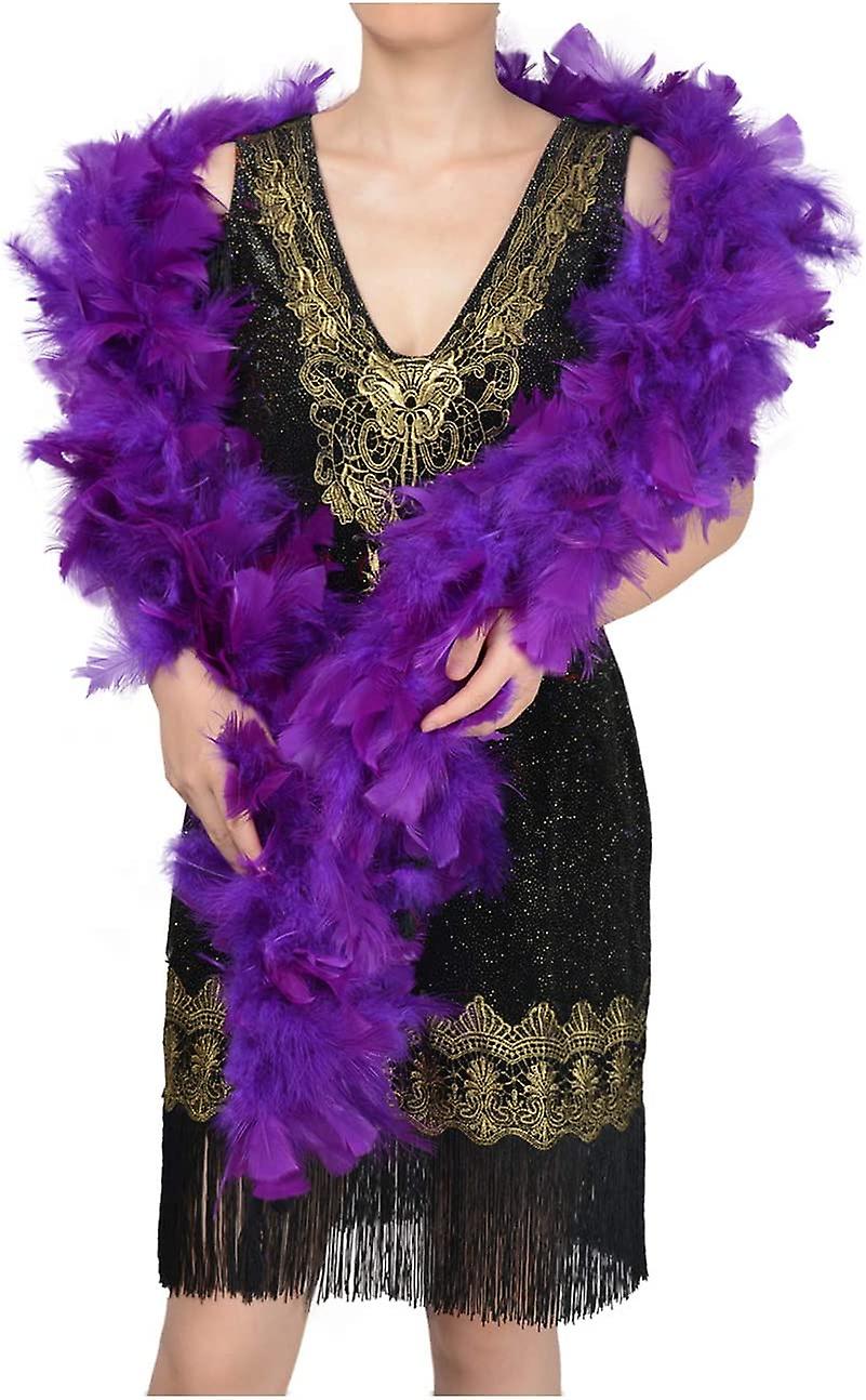2 Yards 150g Large Fluffy Turkey Ruff Feather Boa for Halloween Cosplay Purple