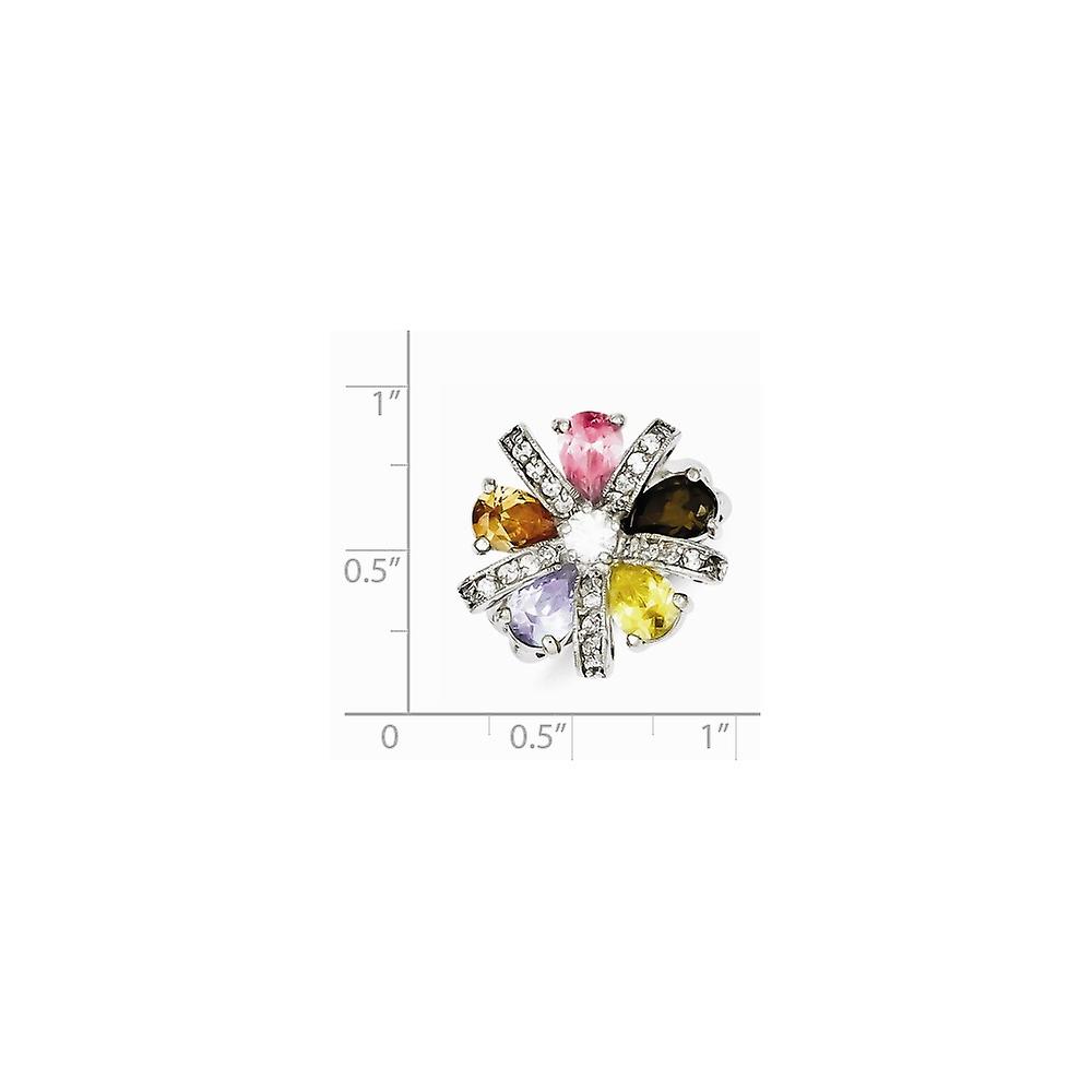 Bague florale en argent sterling 925 poli, ornée de zirconiums cubiques multicolores, largeur 19,75 mm, pour femme - Tailles disponibles : 6 à 8