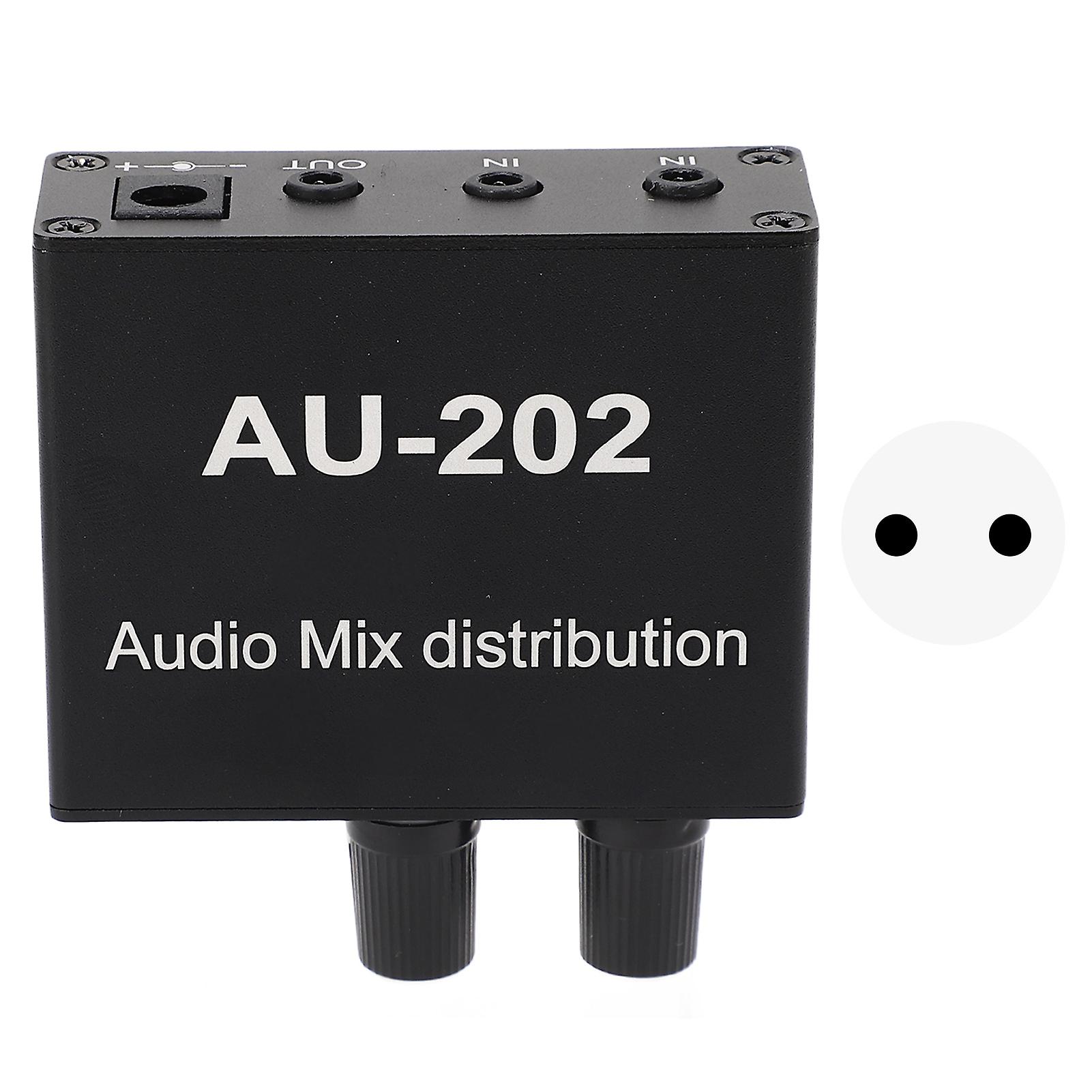 Mini Audio Distribution Mixer 2 in 2 Out Stereo Magnifier Distributor with Power Adapter 100240V US/EU Plug