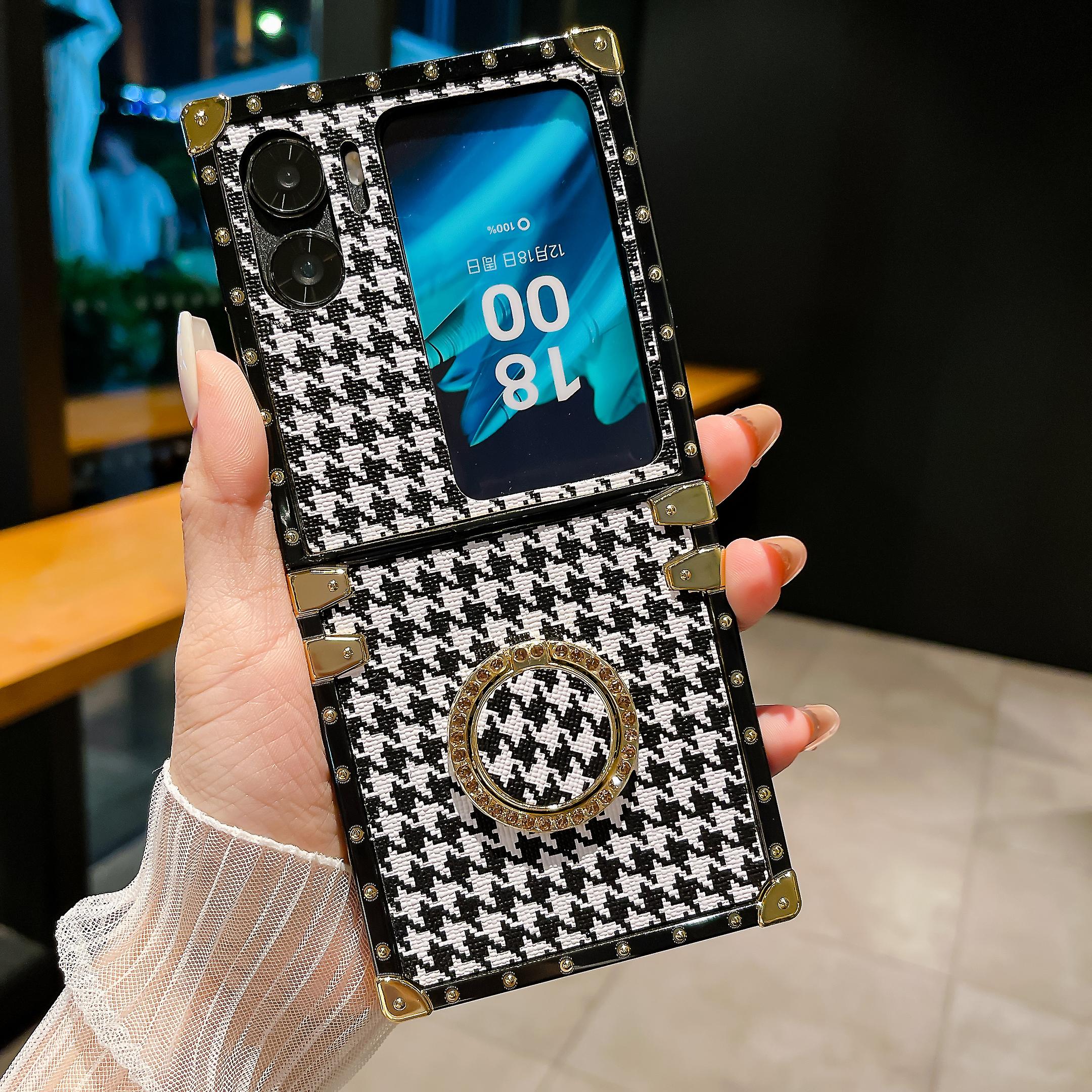 Houndstooth Square Phone Case Cover For Oppo Find N2 Flip 5g With Ring Holder