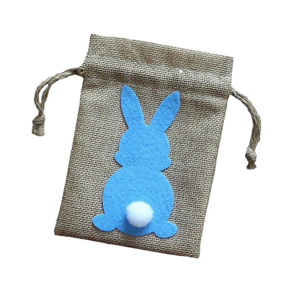 Easter Bunny Decor Drawstring Burlap Bag 14x10cm Party Favors Reusable Blue