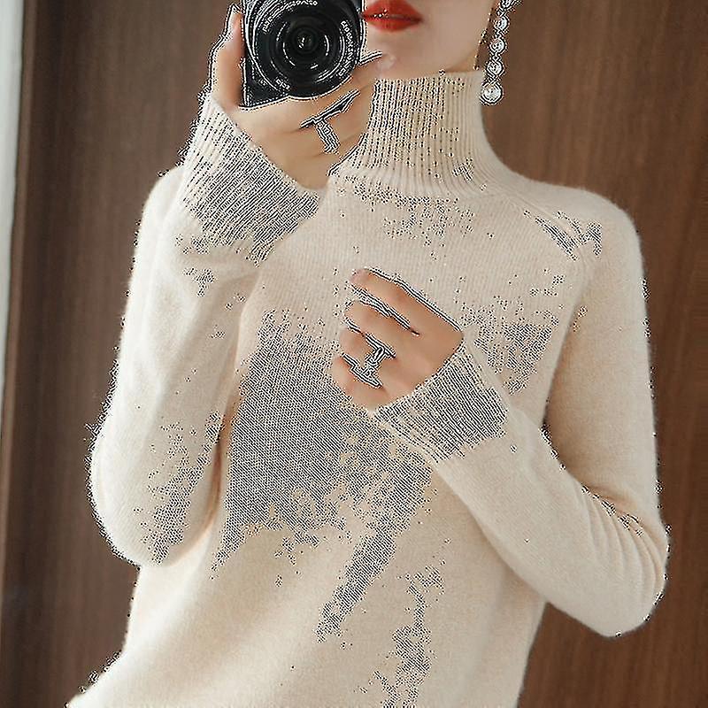 Spring, Autumn And Winter Women's Cashmere Sweater Turtleneck Pullover Slim Solid Color High-quality Warmth
