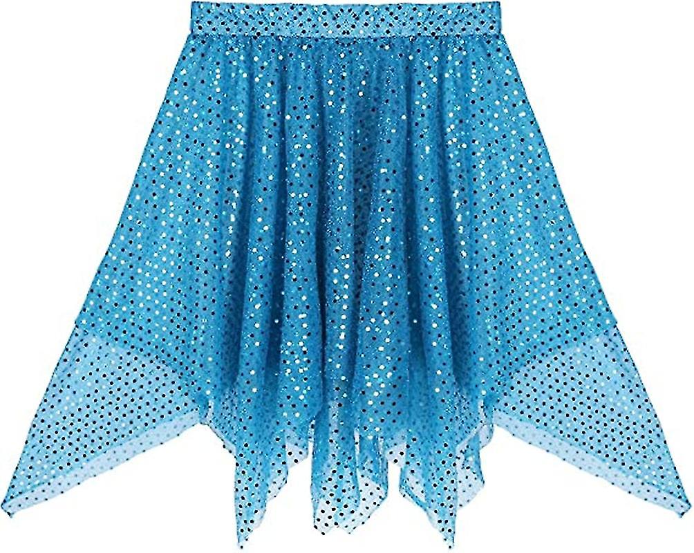 Woman's Sparkle Running Asymmetric Layered Skirts City Skirts Running Tutu, Light Blue