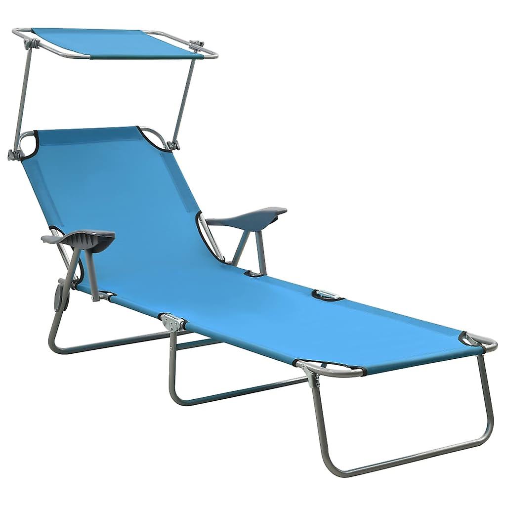 Sun Lounger with Sun Canopy Steel Blue