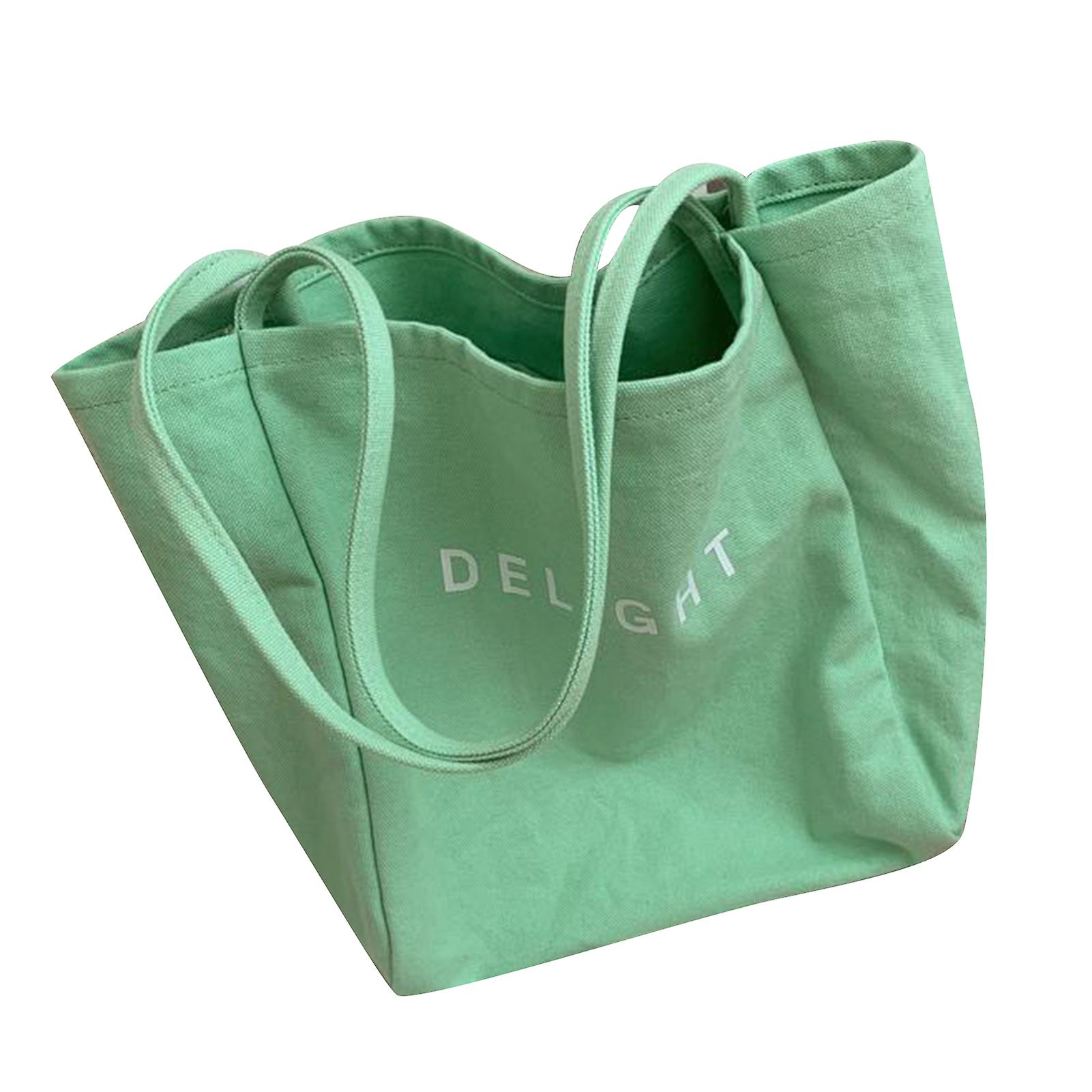Canvas Handbag Single Shoulder Stylish Letter Pattern Portable Carrying Bag for Home Office Green