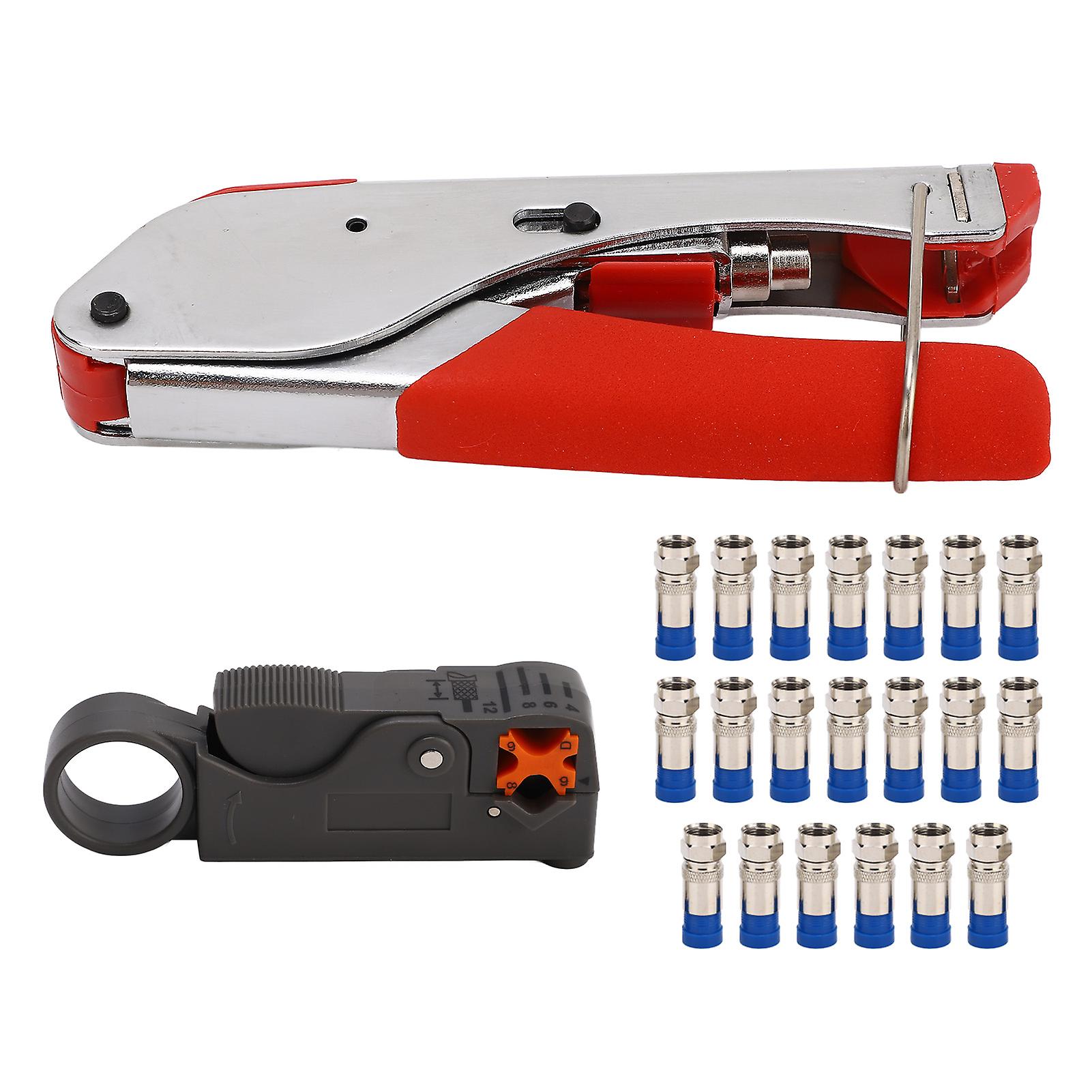 Coax Cable Crimper Kit Coaxial Cable Compression Stripper Tool with 20PCS F Connectors