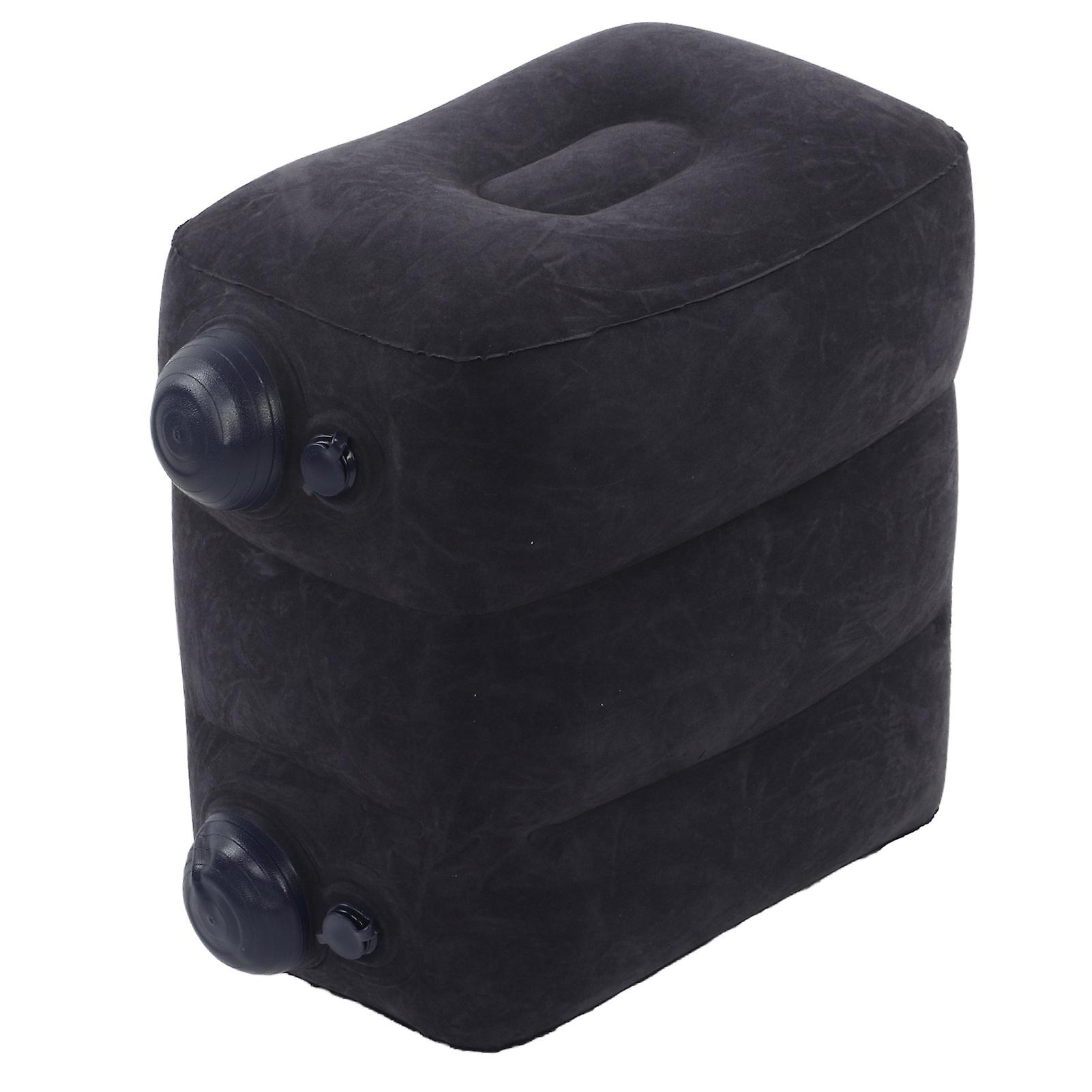 Inflatable Foot Rest Promote Blood Circulation Relieve Fatigue PVC Flocking Inflatable Footrest Cushion for Travel Dark Blue