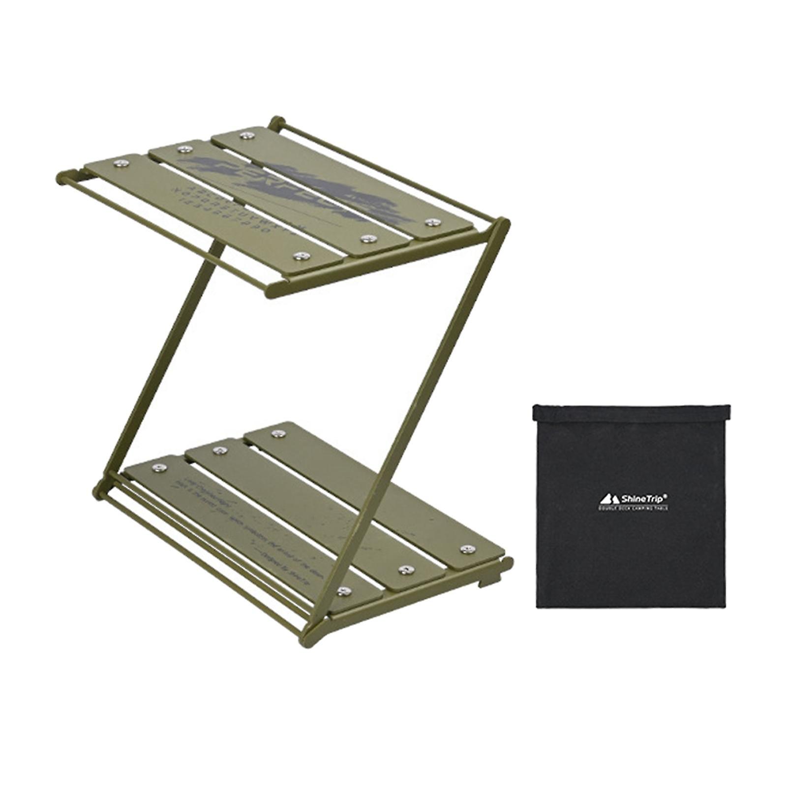 Picnic Folding Table 2 Layers Beach Table Outdoor Camping Storage Rack Black
