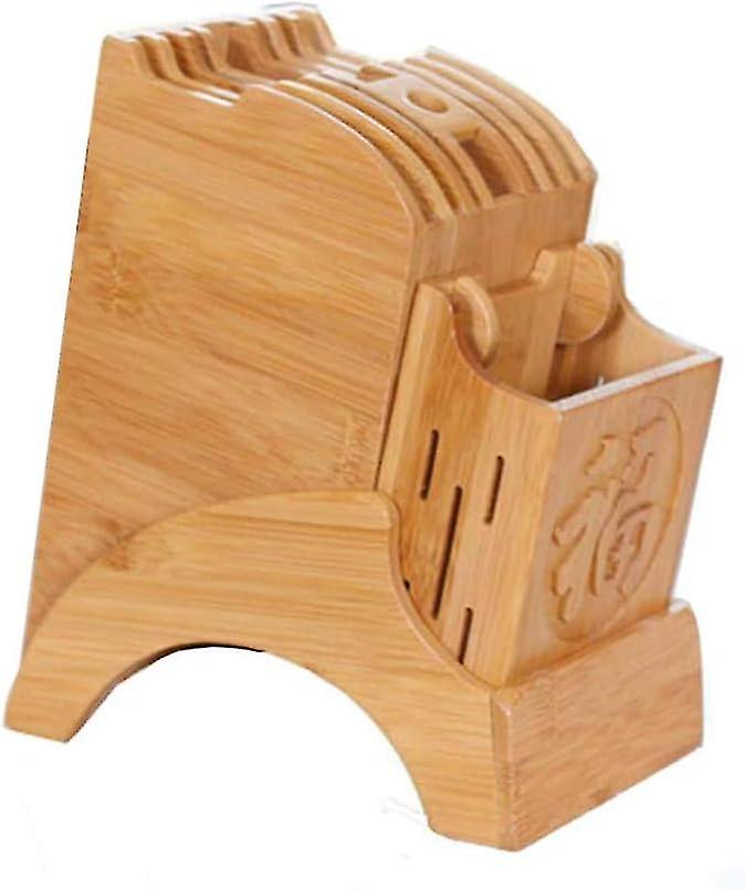 Bamboo Knife Block Without Knives Knife Storage Organizer and Holder for Knives Scissors and Sharpening Rod - q37