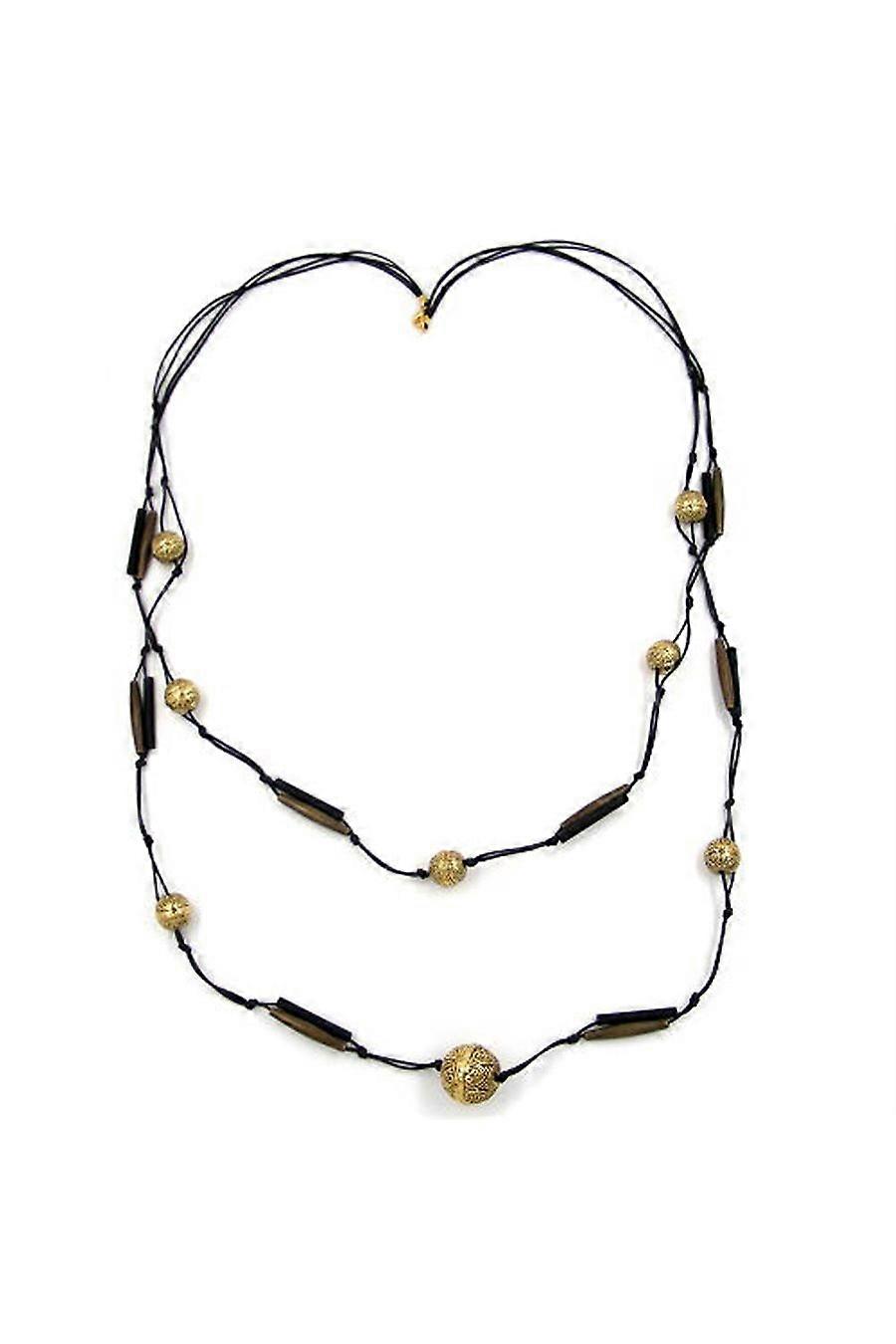 Necklace 2 Rows Antique Brass 100cm - Gl02135