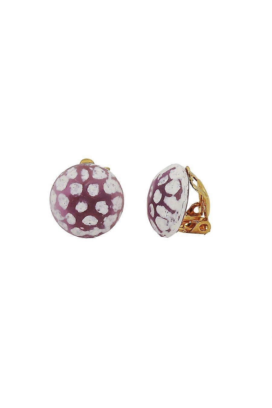 Clip-on Earring Round Purple White Hammered 14mm - Gl00160