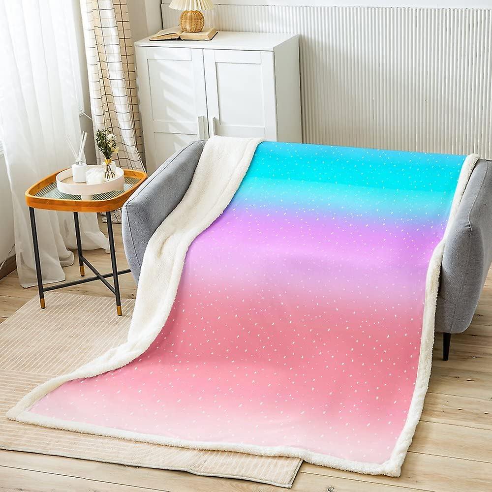 Rainbow Fleece Throw Blanket for Kids Girls Pink Purple Teal Plush