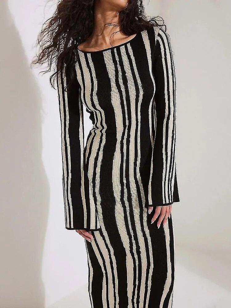 Vestido largo de punto a rayas de verano para mujeres Elegante