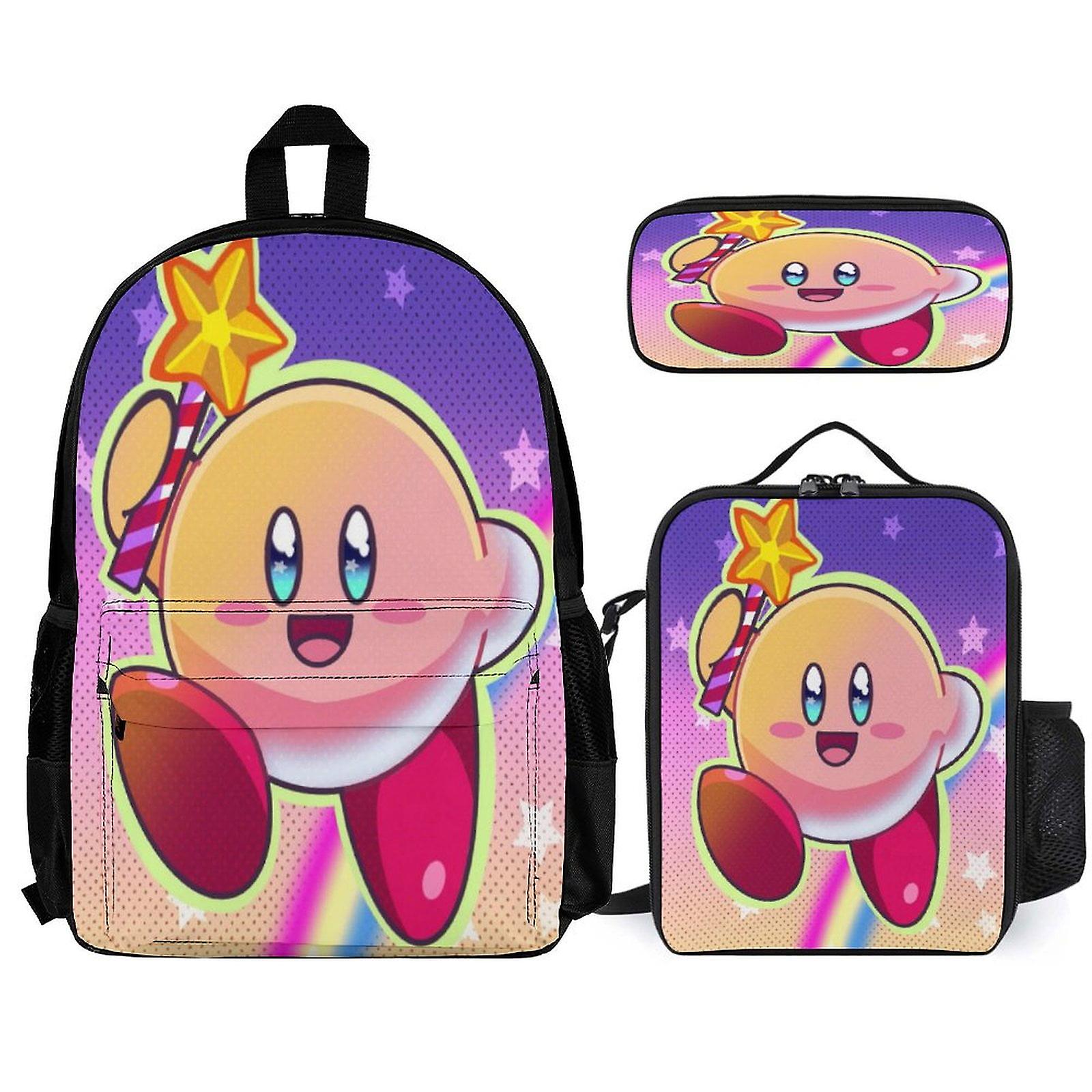 حقيبة ظهر كيربي 3 قطع مجموعة حقيبة ظهر للكمبيوتر المحمول مع حقيبة غداء مقلمة