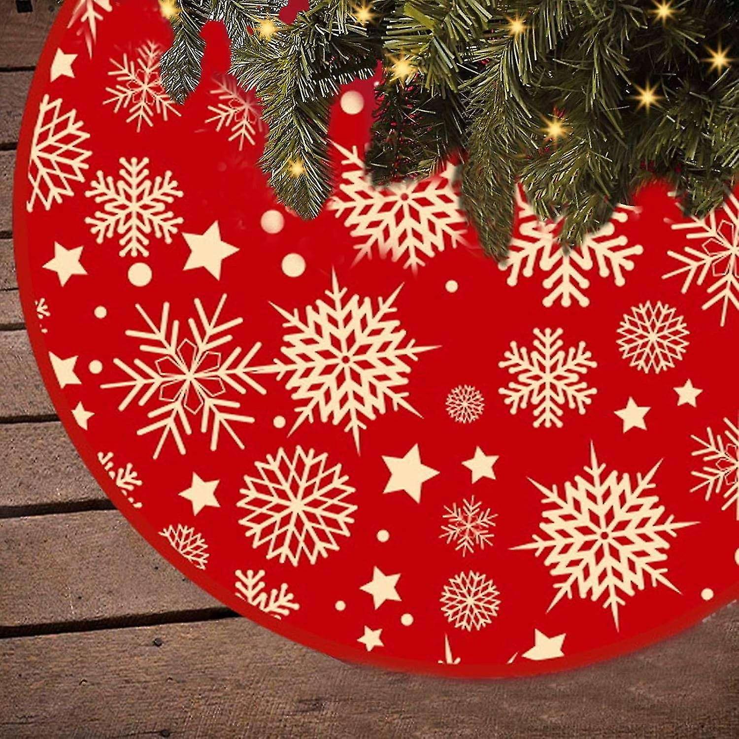 Red Snowflake Christmas Tree Cover,Traditional Plush Christmas Tree Cover,Traditional Round Christma