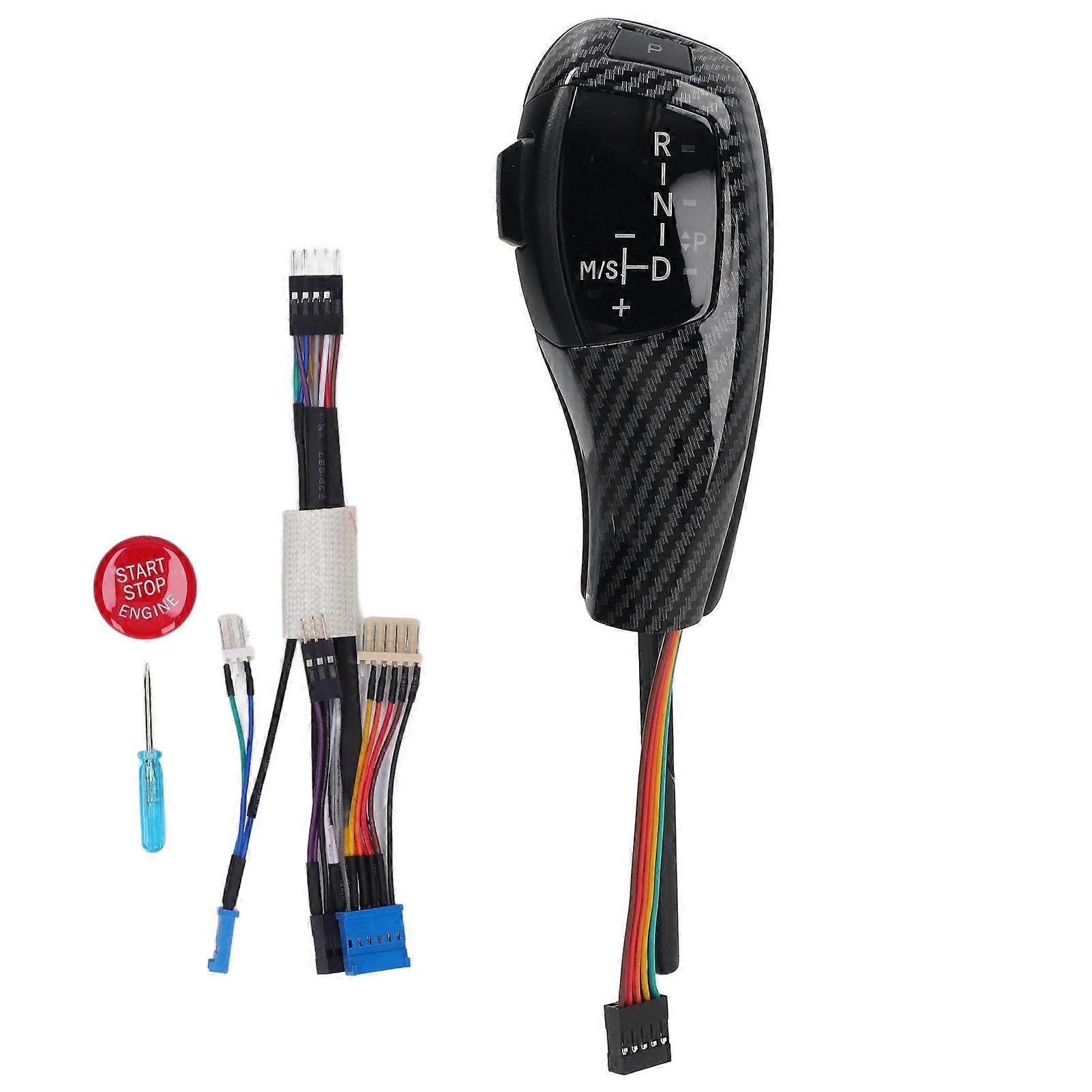 LED Gear Shift Knob Shifter Lever Head Retrofit Kit with Engine Start Stop Button for 5 Series E39 7 Series E38 LHD Carbon Fiber Style E2U413