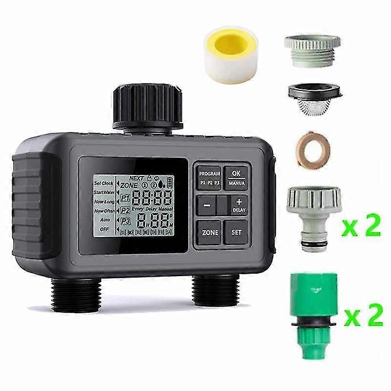 Large Screen Display Irrigation Controller Outdoor 2 Zone Programmable Garden Water Timer Automatic Irrigation System Controller