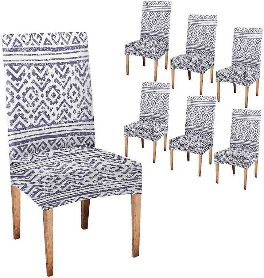 Mexicanfabricpatternストレッチダイニングチェアスリップカバーセット6つの幾何学模様プリントあなたのテキスタイル民族と部族のモチーフグレーと白の飾り