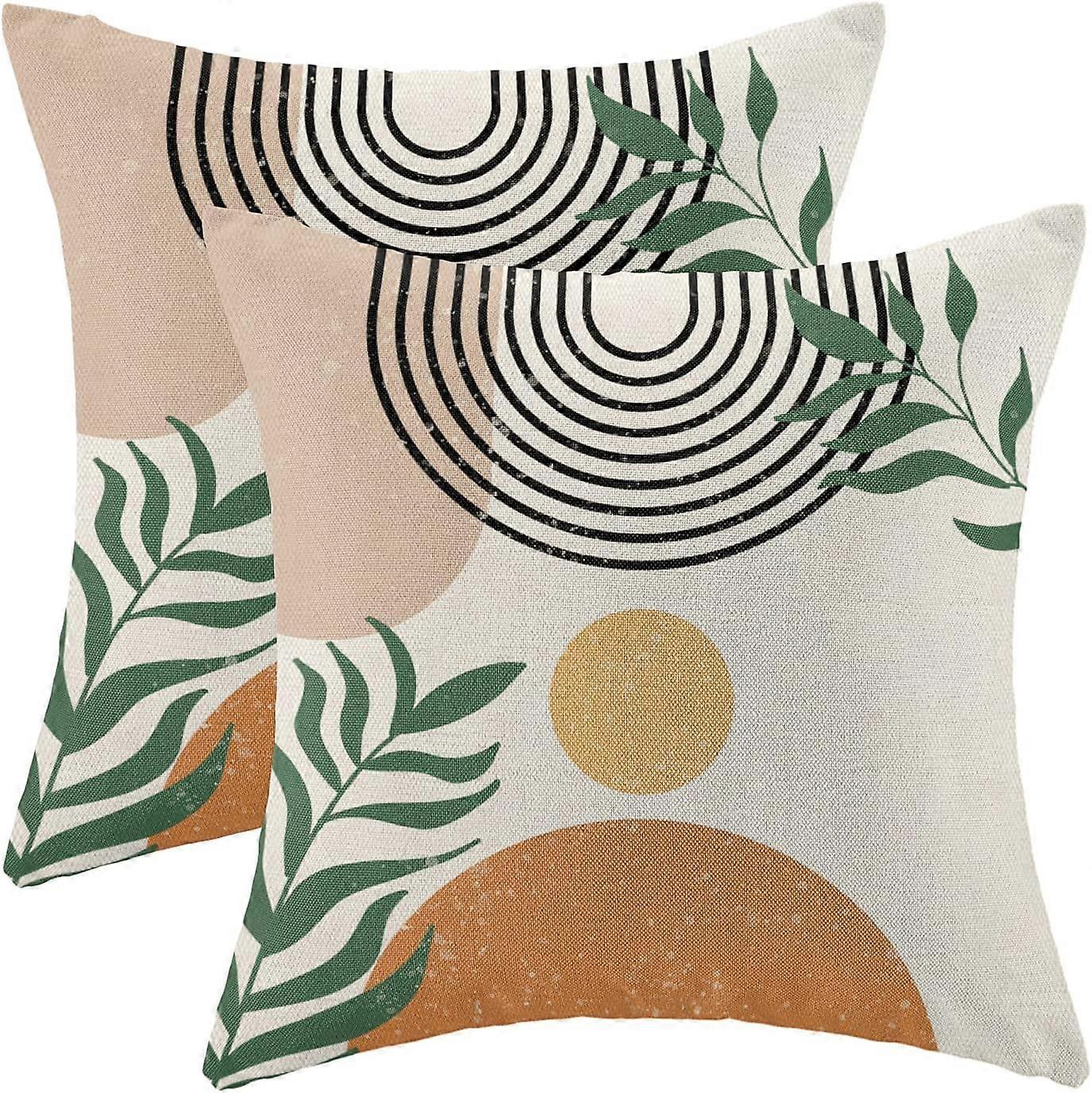 Boho Pillow Covers 20x20 Set of 2, Mid Century Modern Farmhouse Decorations Throw Pillow Covers Abstract Boho Sunset Outdoors Decorative Linen Cushion
