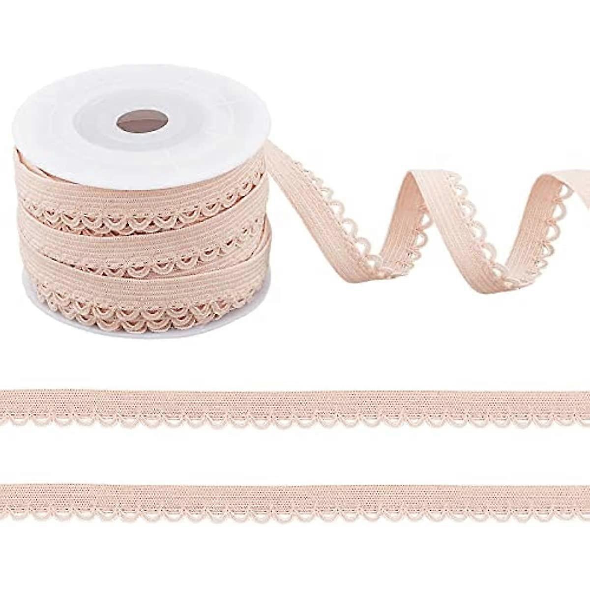 10.94 Yards Picot-Edge Lingerie Elastic Stretch 0.5inch Flat with Laciness Elastic Cord Strap Edge Crocheted Lace Cord Ribbon