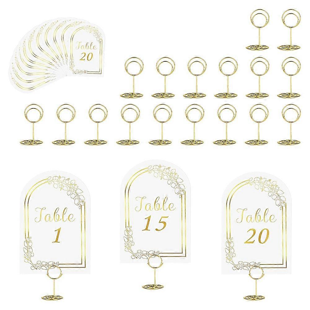 Wedding Table Number 1-20 with 20Pcs Table Number Holders,White Gold Table Number Cards with Place
