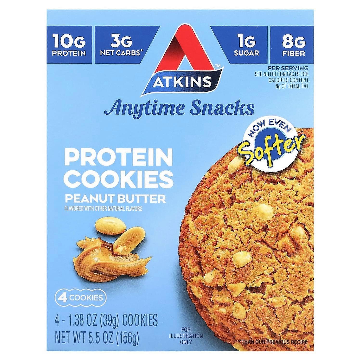 Atkins, Anytime Snacks, Protein Cookies, Peanut Butter, 4 Cookies, 1.38 oz (39 g) Each