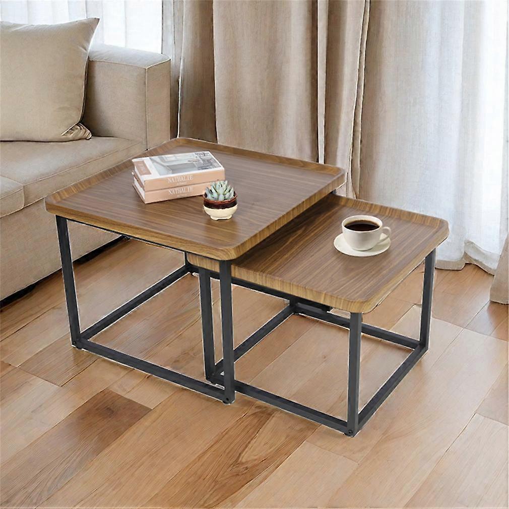 Stylish Set of 2 Coffee Tables Nesting Side Tables Wooden Square Table Furniture