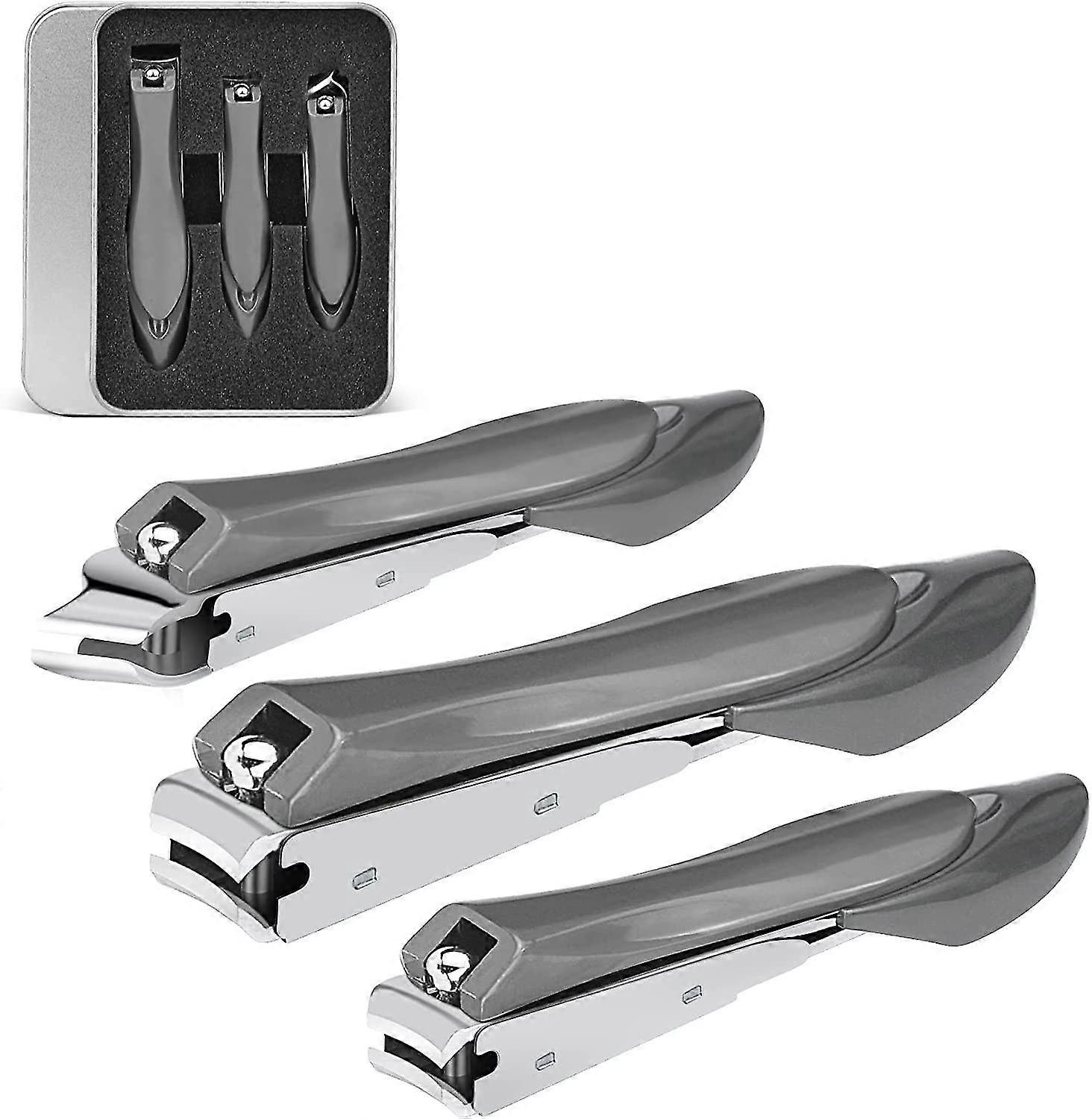 3pcs Nail Clippers,heavy Duty Stainless Steel Fingernail And Toenail Clipper With Catcher