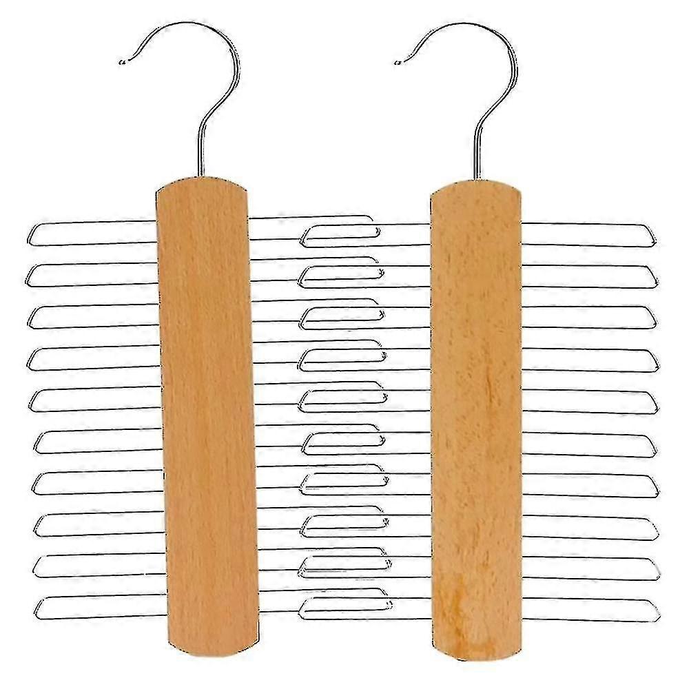 2pcs Wood Tie Rack Holder, Rotate Storage Rack With Non-slip Clips