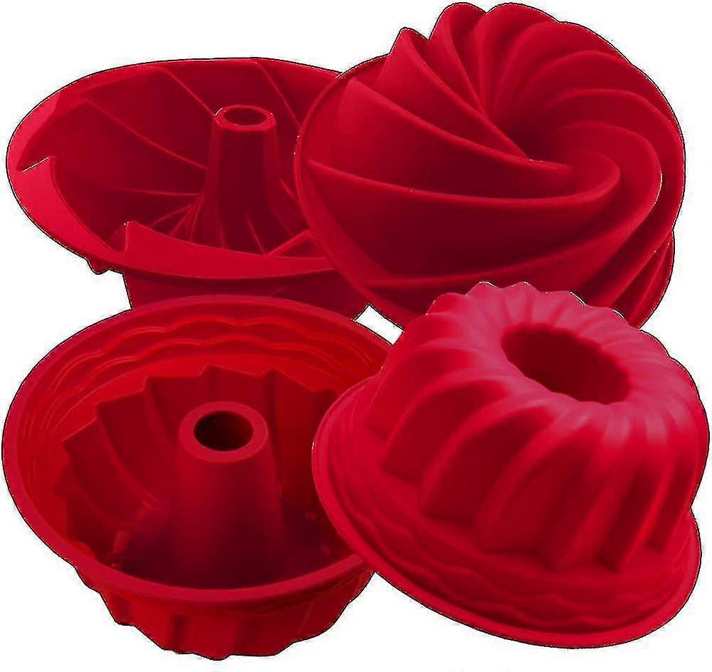 Silicone Baking Molds 2-pack, Fluted Round Cake Pan, Non-stick Cake Pan For Jello,buntcake,gelatin,bread, Tube Bakeware Red
