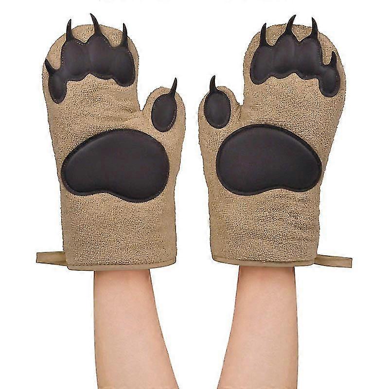 Oven Silicone Anti-scald Gloves, Kitchen Microwave Oven Baking Thickened Heat-resistant Heat-insulating Gloves, Brown