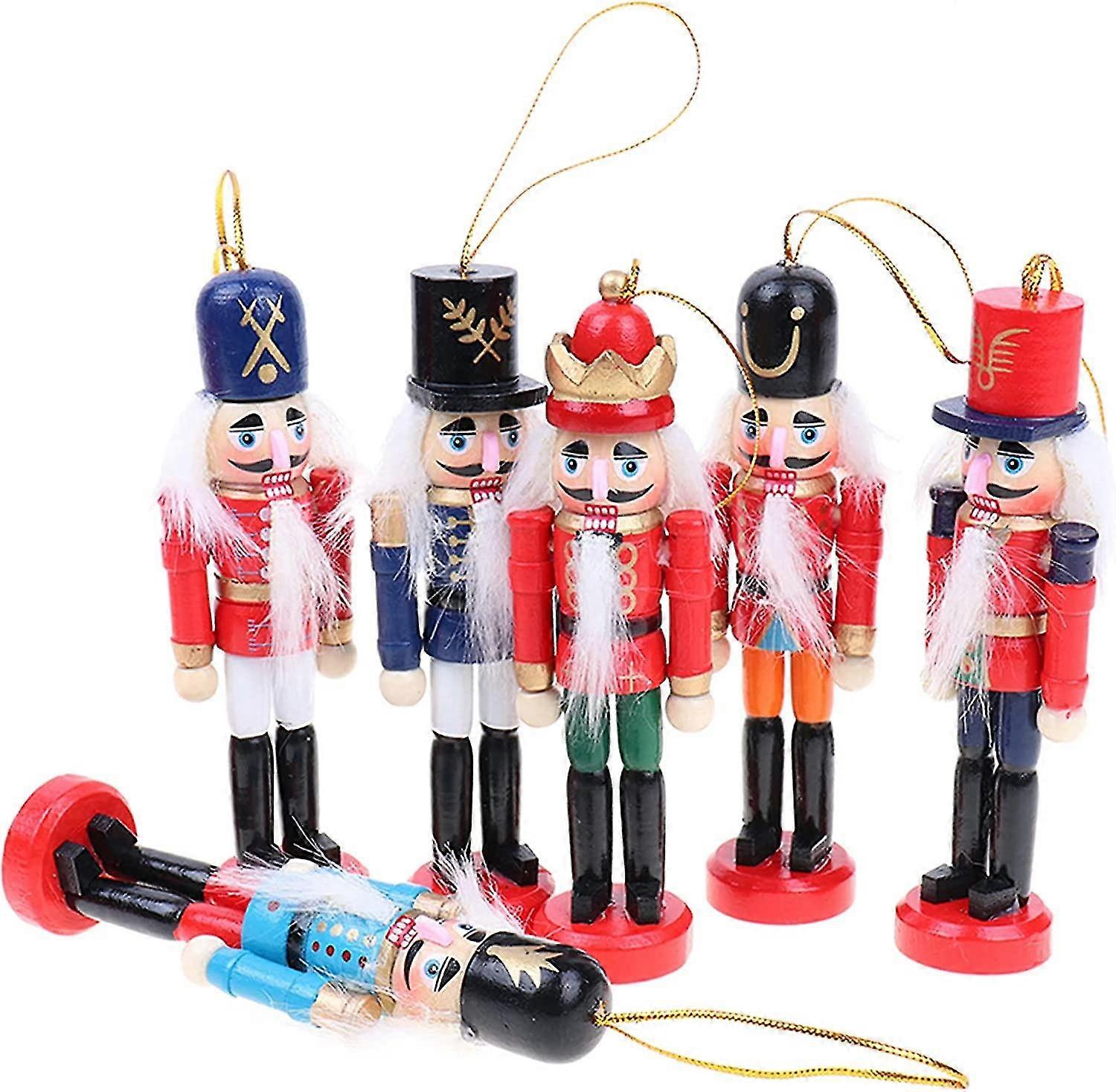 6 Stück Nussknacker Soldat Weihnachtsschmuck Nussknacker Soldat Holz 12cm Weihnachten Nussknacker Soldat Marionette Ornament für Weihnachtsbaum,chris
