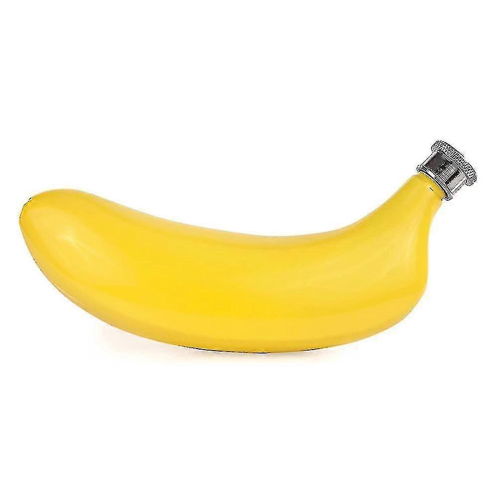 Banana Liquor And Alcohol, Tropical Fruit Novelty Flask With Screw Top Lid In Stainless Steel, Yello