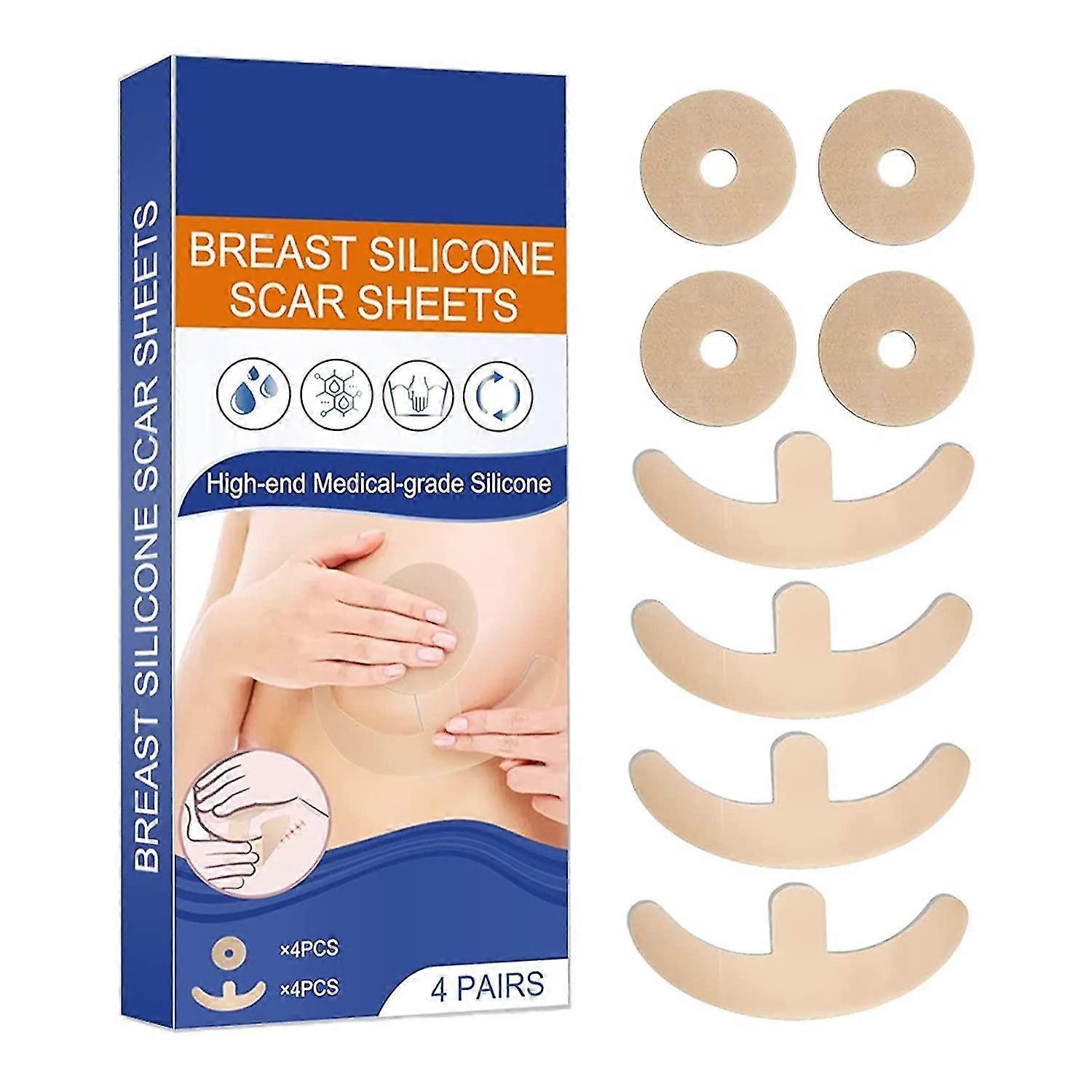 4 أزواج من صفائح ندبة السيليكون ، بقع ندبة الثدي ، تصغير الثدي من السيليكون بعد الجراحة للندبات ، أوراق إزالة ندبات الثدي
