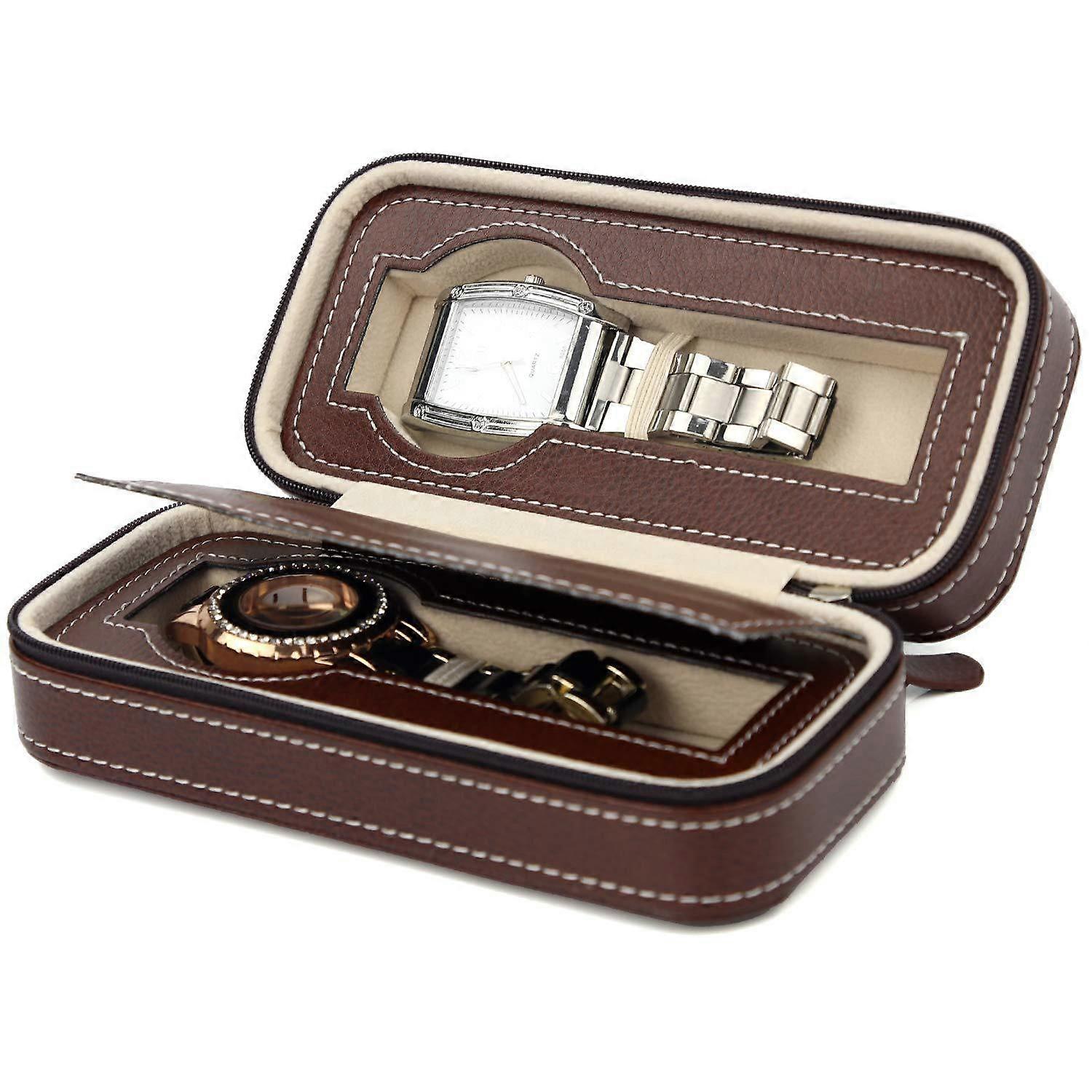 Brown watch box with 2 positions