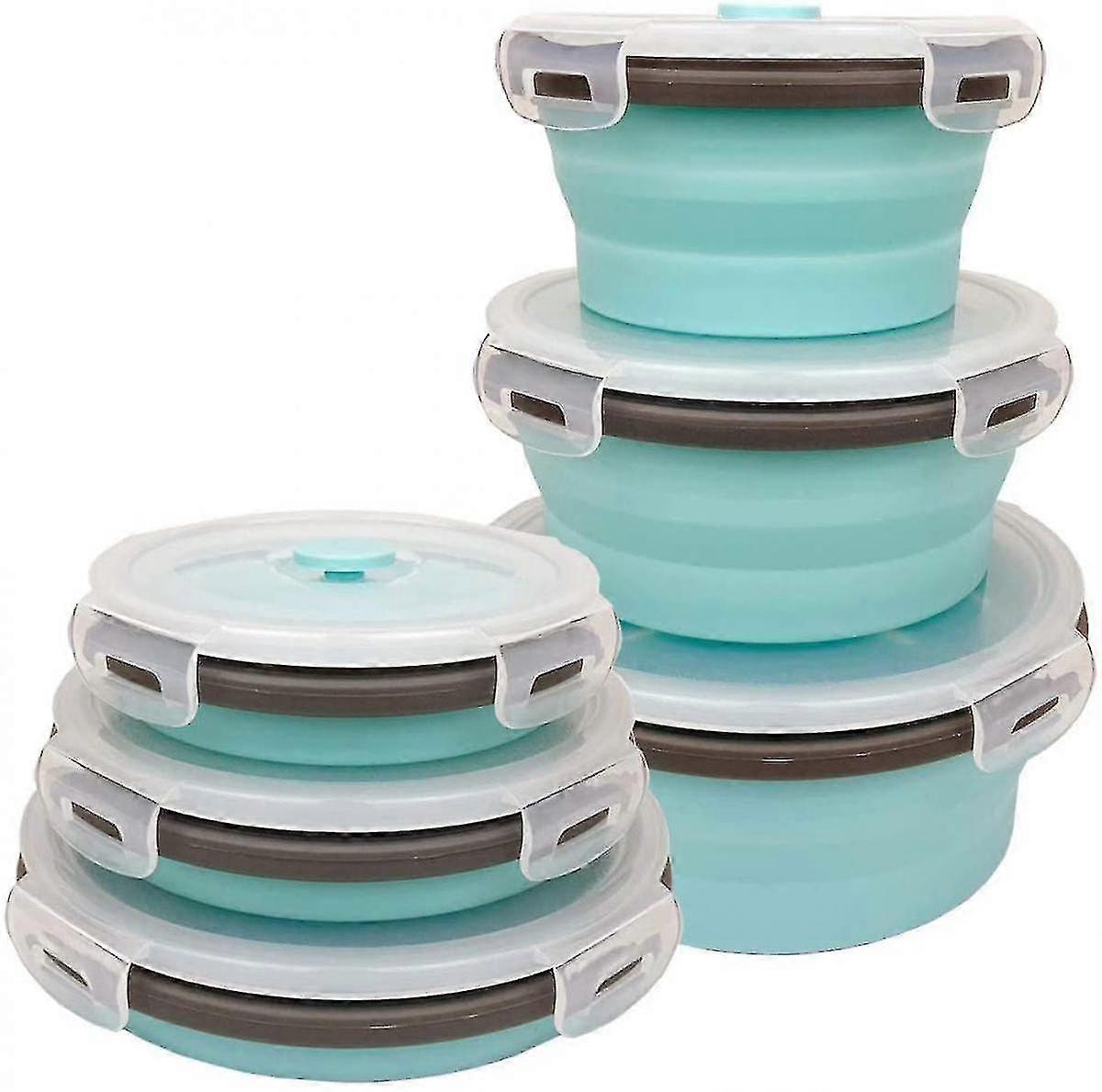 Blue Silicone Collapsible Food Storage Containers-prep/storage Bowls With Lids - Round Silicone Food Storage Containers - Microwave And Freez 3pack