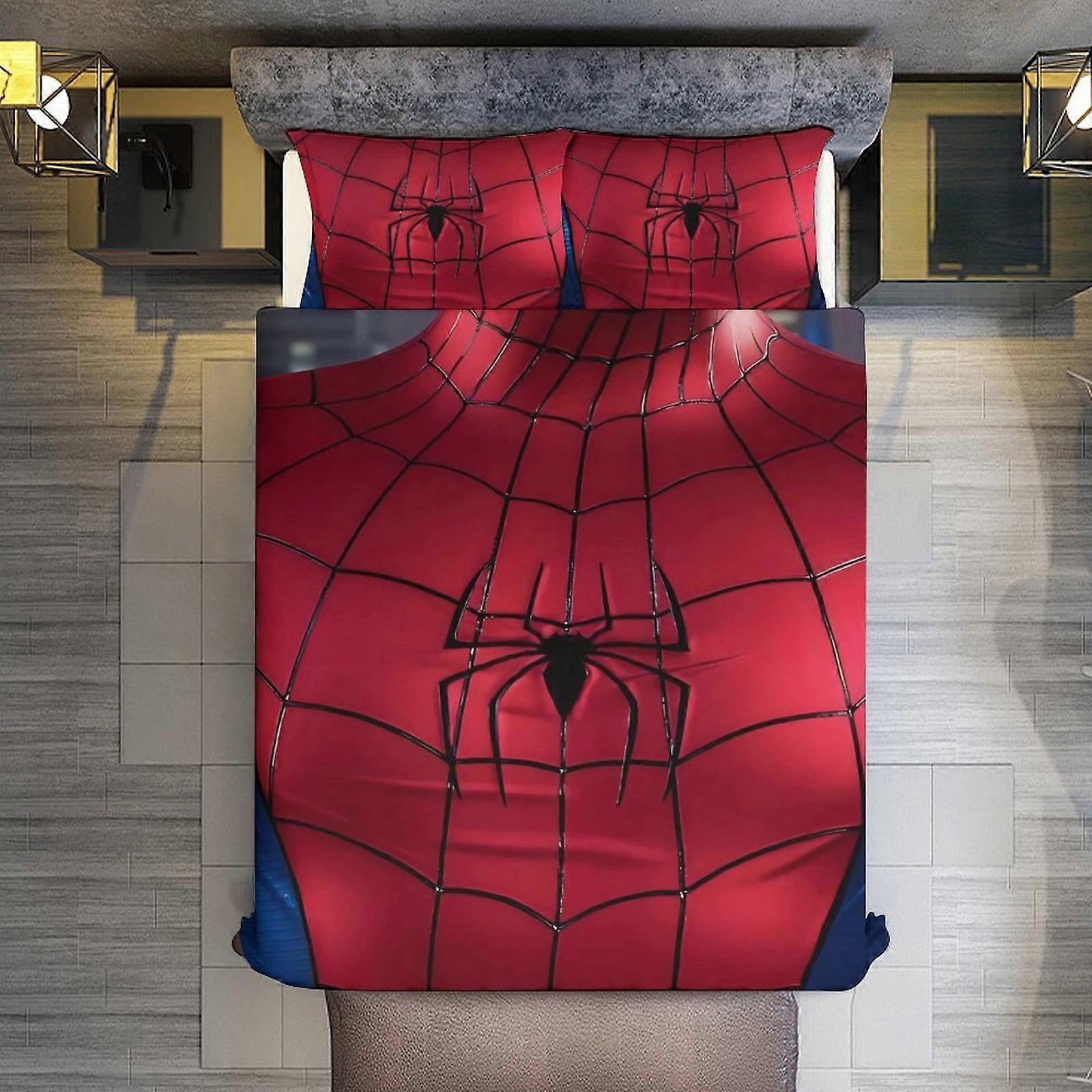 v3127 침대 시트 침구 3피스 세트, 스파이더맨 가슴 근육 디자인 3D 입체형 마이크로파이버 침구 세트 (어린이, 청소년, 남성용)