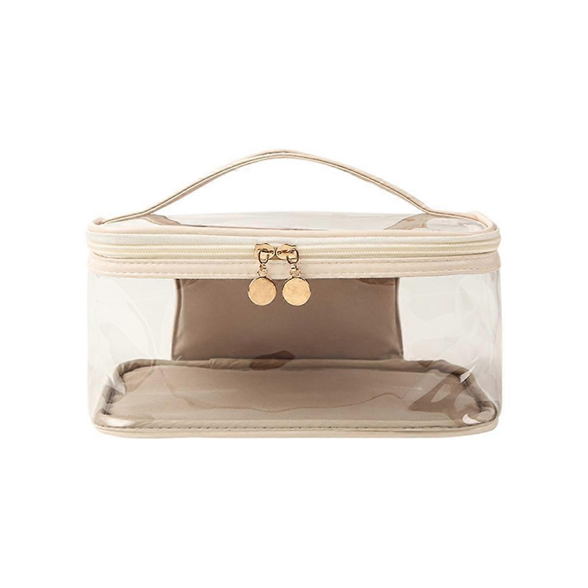 Clear Travel Makeup Bag with Separate Brushes Compartment,Large Cosmetic Bag Organizer,Portable Mak