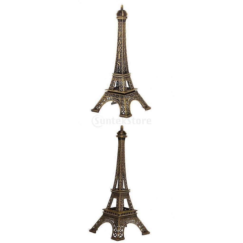 2x Retro Alloy Bronze Paris Eiffel Tower Figurine Statue Model Decor
